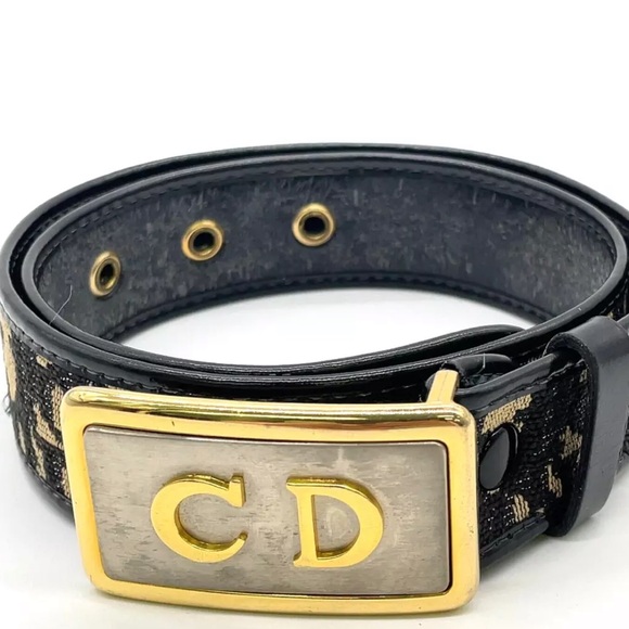 AUTH Vintage Christian Dior CD Trotter Logo Belt Canvas Leather Blue